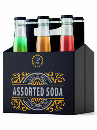 Six Pack of soda in black carboard carton